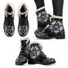 Pentagram moon wicca Faux Fur Leather Boots Shoes MoonChildWorld Women's Faux Fur Leather Boots - Black - Pentagram moon US5 (EU35)