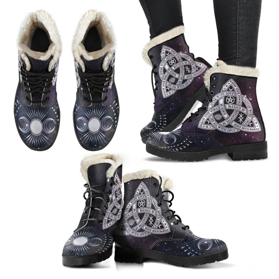 Triquetra wicca Faux Fur Leather Boots Shoes MoonChildWorld 