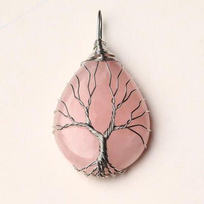 Natural Crystal Quartz Tree of Life Necklace Necklace MoonChildWorld Rose Quartz