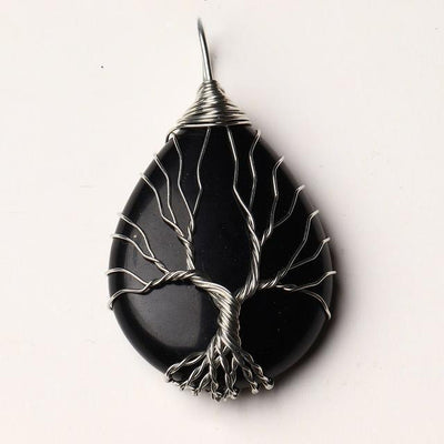 Natural Crystal Quartz Tree of Life Necklace Necklace MoonChildWorld Obsidian