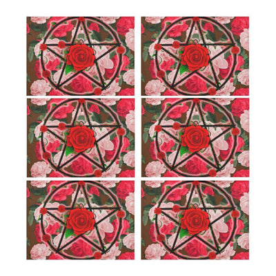 Pentacle roses Wicca Placemat (6 Pieces) Placemat 14’’ x 19’’ (Six Pieces) e-joyer