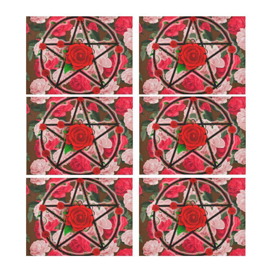 Pentacle roses Wicca Placemat (6 Pieces) Placemat 14’’ x 19’’ (Six Pieces) e-joyer 