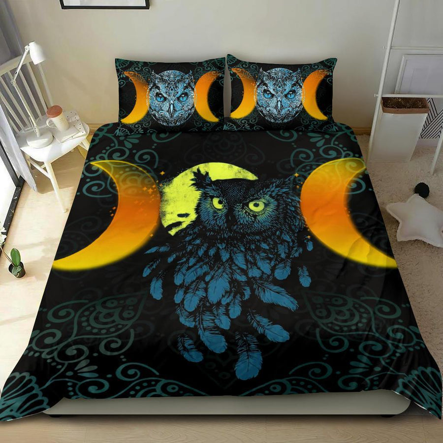 Triple moon owl wicca bedding set Bedding Set MoonChildWorld 
