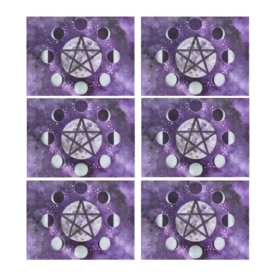 Pentagram moon wicca Placemat (6 Pieces) Placemat 14’’ x 19’’ (Six Pieces) e-joyer 
