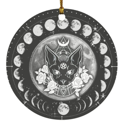 Moon phases cat wicca Circle Ornament Housewares CustomCat White One Size