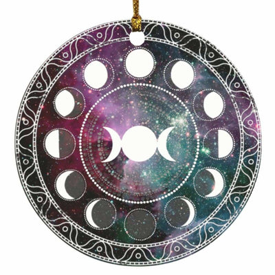 Moon Phases Triple Moon Wicca Pagan Circle Ornament Housewares CustomCat White One Size