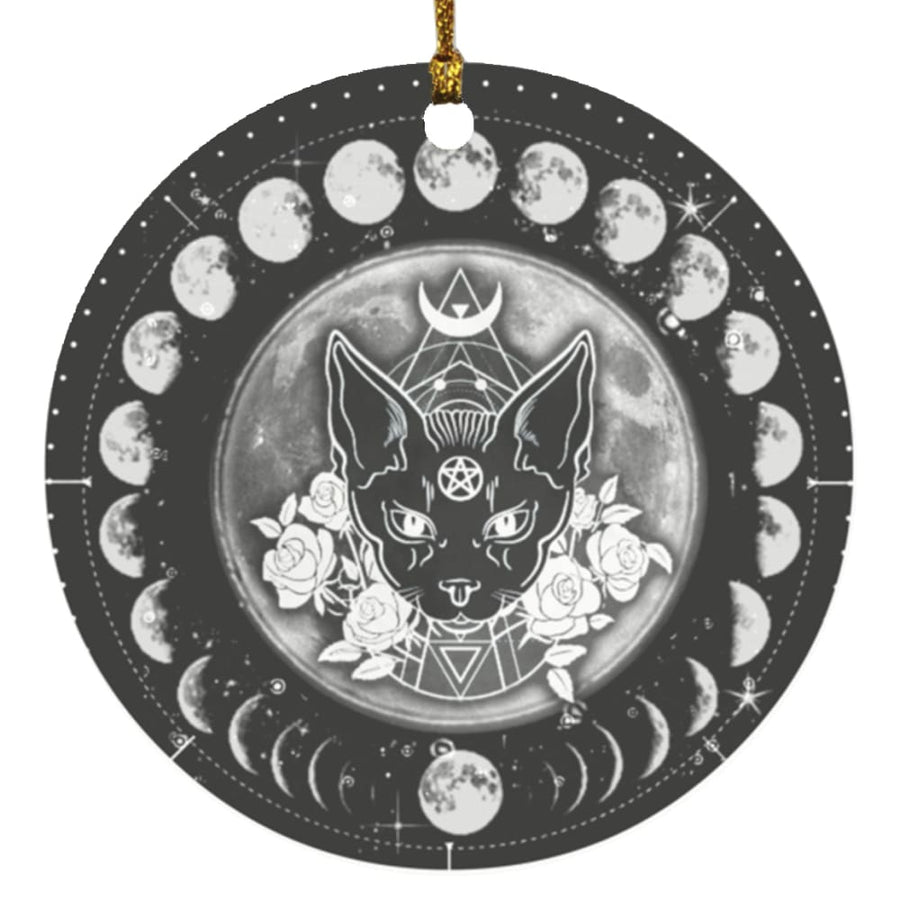 Moon phases cat wicca Circle Ornament