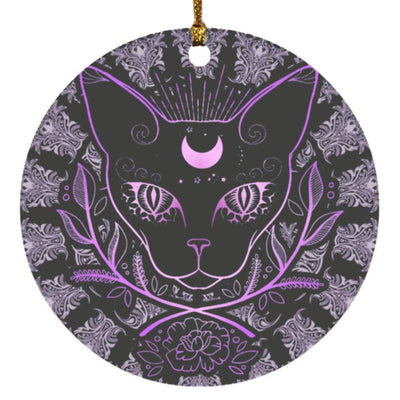 Occult cat witch Circle Ornament Housewares CustomCat White One Size