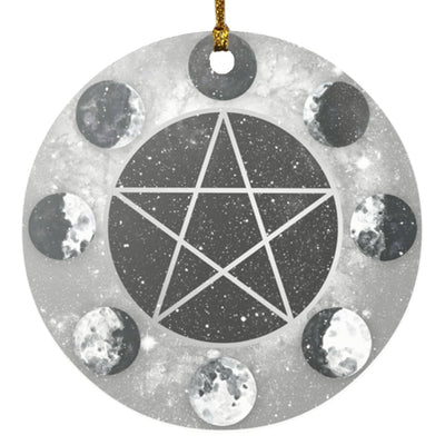 Pentacle moon phase wicca Circle Ornament Housewares CustomCat White One Size