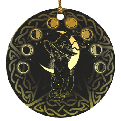 Celtic Pagan Occult Black Cat Moon Phases Circle Ornament Housewares CustomCat