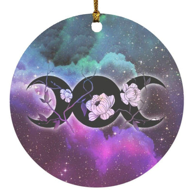 Floral triple moon wicca Circle Ornament Housewares CustomCat White One Size
