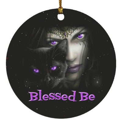Magical Occult Black Cat and Lady Circle Ornament Housewares CustomCat White One Size