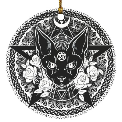 Floral Occult Black Cat Magical Circle Ornament Housewares CustomCat