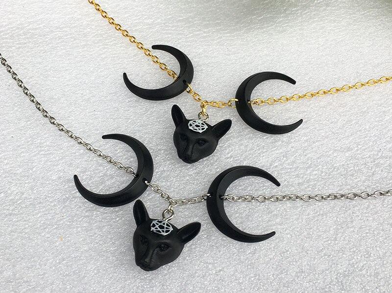 Moon Occult cat wicca gothic necklace Necklace MoonChildWorld 