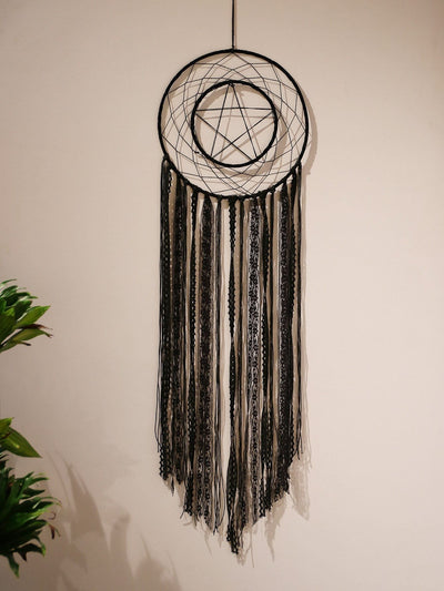 Witch moon pentagram black tassel dream catcher Tapestry MoonChildWorld Pentacle