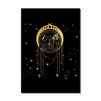 Wicca Black Gold Sun Moon Star Canvas Poster Canvas MoonChildWorld 15x20cm No Frame A