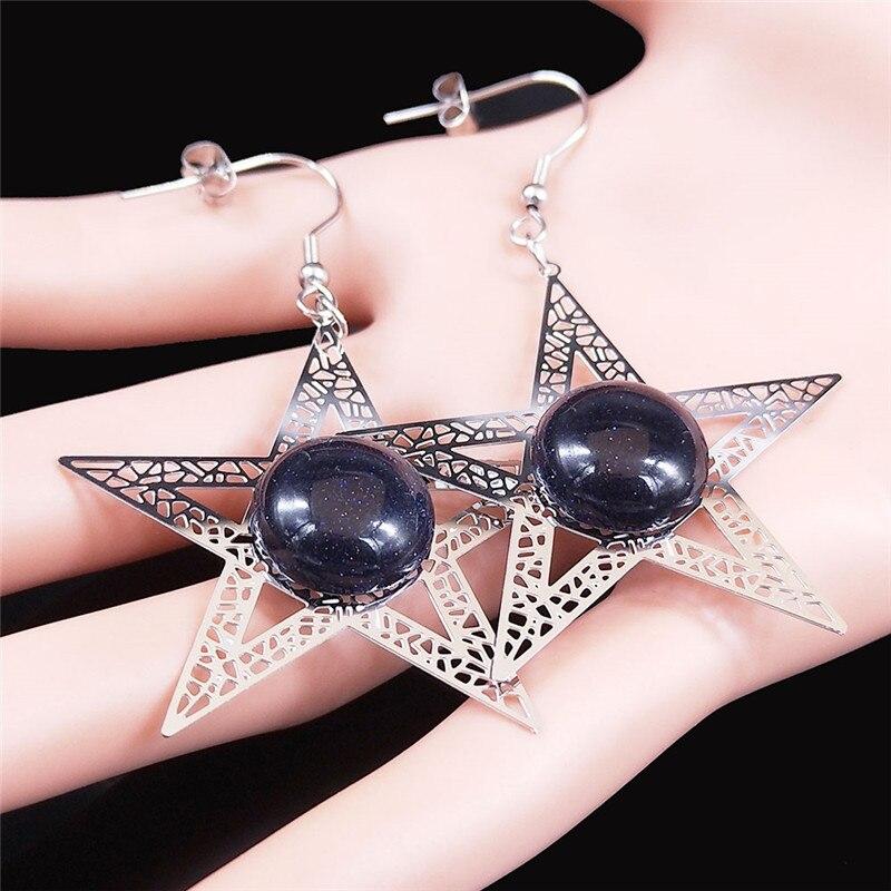 Witchcraft Pentagram Natural Stone Earrings Earrings MoonChildWorld 
