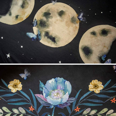 Moon Phases Floral Butterflies Tapestry Tapestry MoonChildWorld