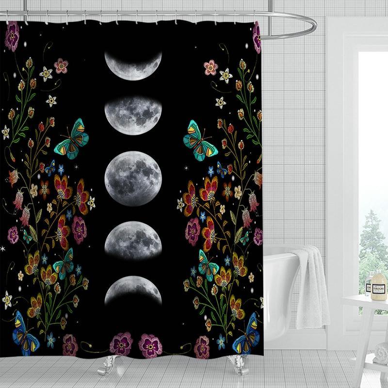Moon Phases Flower Wicca Shower Curtain Shower Curtain MoonChildWorld 