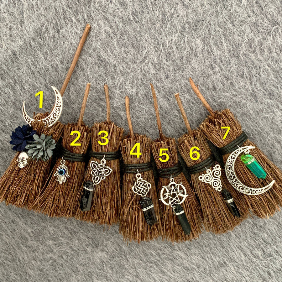 Witchcraft witch broom raw crystal Broom MoonChildWorld 