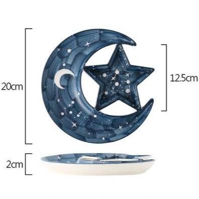 Wicca Moon Star Ceramic Dinner Plate Plate MoonChildWorld Navy Blue