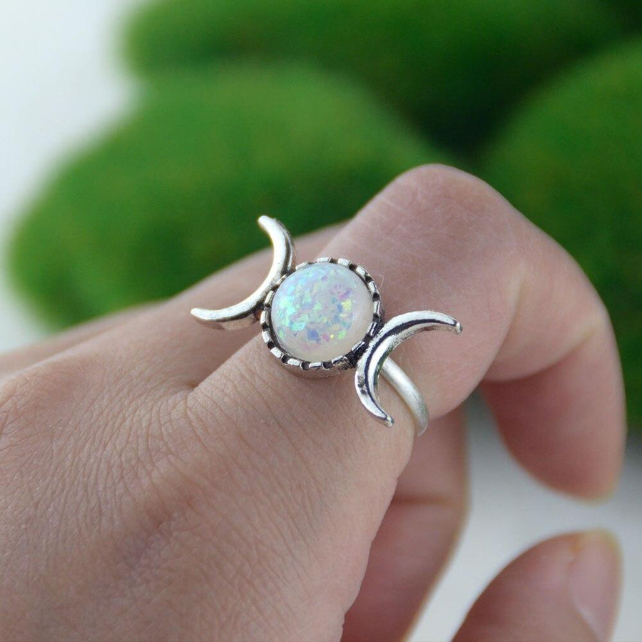 Wicca triple Moon Ring Goddess Hecate Opal Ring