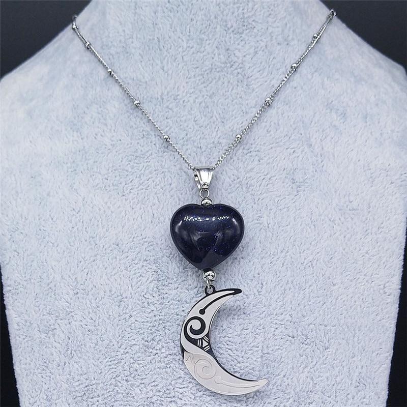 Heart Natural Stone Moon Witch Necklace