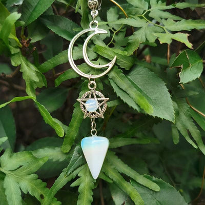Moon Pentagram Crystal Quartz Wicca Necklace Necklace MoonChildWorld Opal