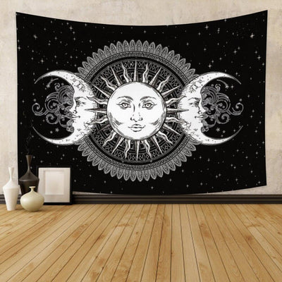 Wicca Sun Moon Tapestry Tapestry MoonChildWorld Triple moon sun 95x73cm No Lights