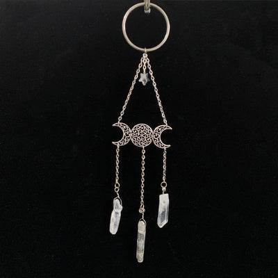 Triple moon wicca Raw crystal door hanging Bell MoonChildWorld Silver