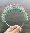 Wicca Triple moon Natural Quartz Crystal Crown Crown MoonChildWorld Pink+Green