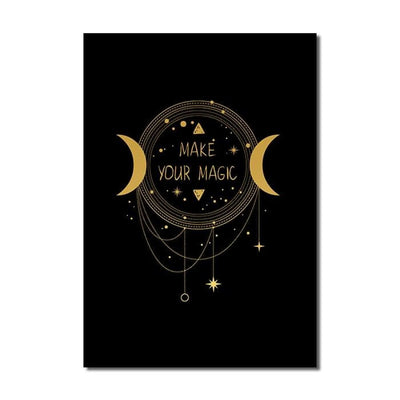 Wicca Black Gold Sun Moon Star Canvas Poster Canvas MoonChildWorld 13x18cm No Frame C