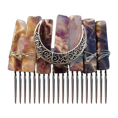 Moon wicca Raw Crystal Quartz Hair Comb Hair Clip MoonChildWorld Purple