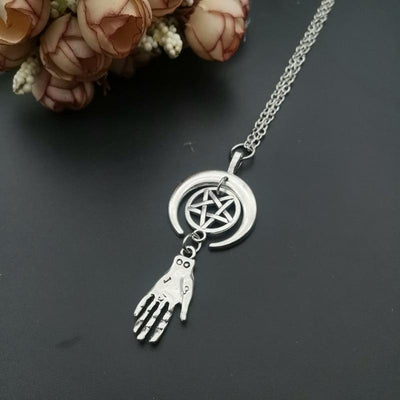 Witch hand pentagram wicca gothic necklace Necklace MoonChildWorld Silver