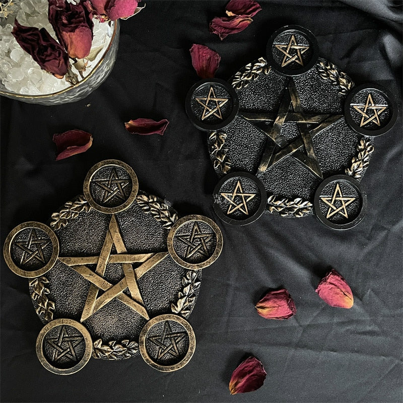 Astrology Pentagram Resin Candlestick Table Altar Plate Plate MoonChildWorld Brass 