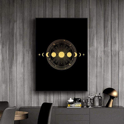 Wicca Black Gold Sun Moon Star Canvas Poster Canvas MoonChildWorld