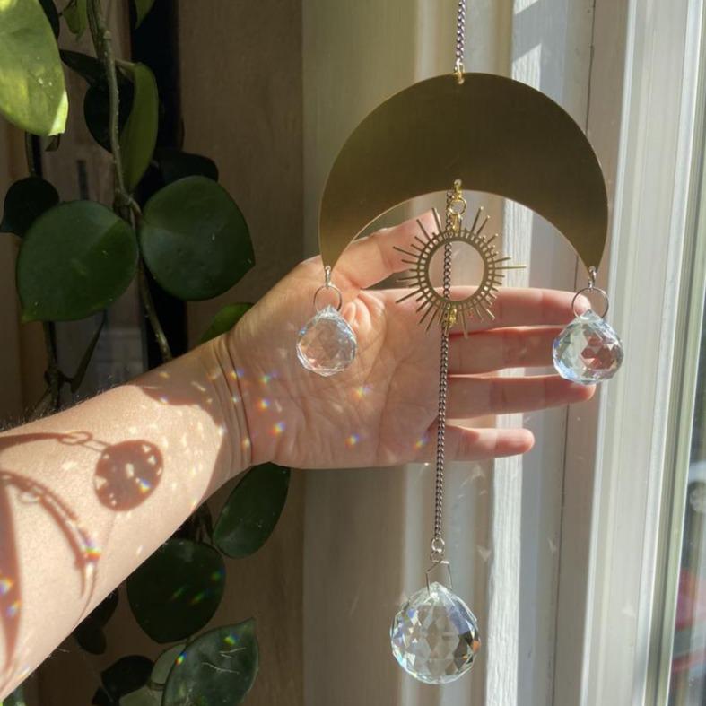 Suncatcher Crystal Moon Wicca hanging bell
