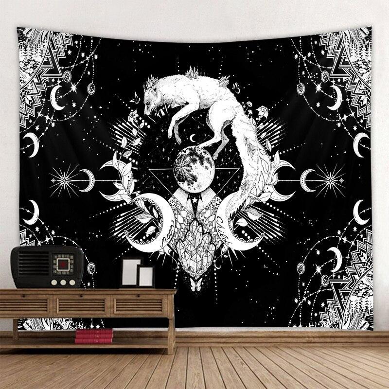 White Black Sun Moon Mandala Tapestry Tapestry MoonChildWorld Sun moon 150x150cm 