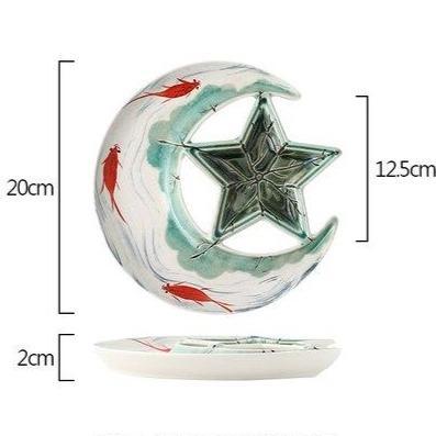 Wicca Moon Star Ceramic Dinner Plate Plate MoonChildWorld White red