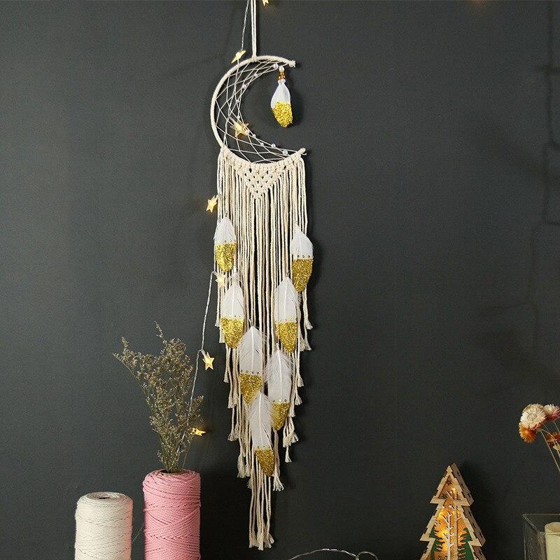 Moon Golden Feather Dream Catcher Tapestry MoonChildWorld 