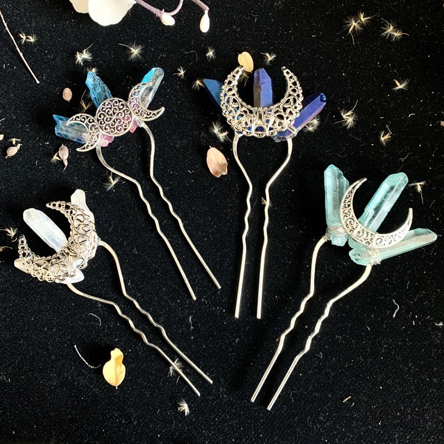 Witch Raw Crystal Natural Moon Hairpin Hair Stick MoonChildWorld 