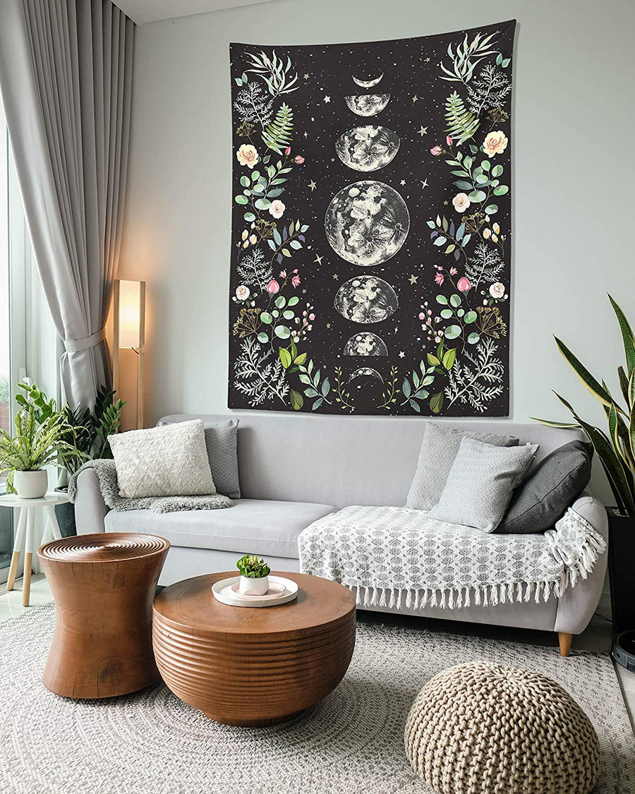 Moon phases Floral Tapestry Tapestry MoonChildWorld 