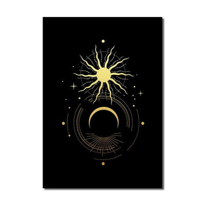 Wicca Black Gold Sun Moon Star Canvas Poster Canvas MoonChildWorld 13x18cm No Frame D