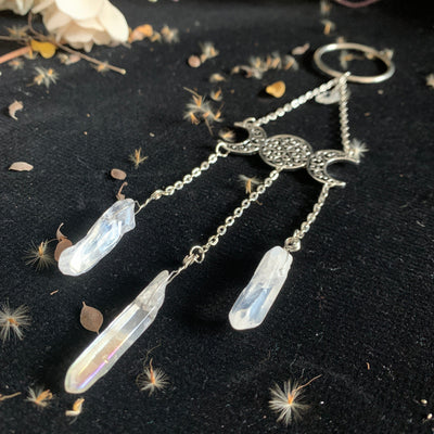 Triple moon wicca Raw crystal door hanging Bell MoonChildWorld