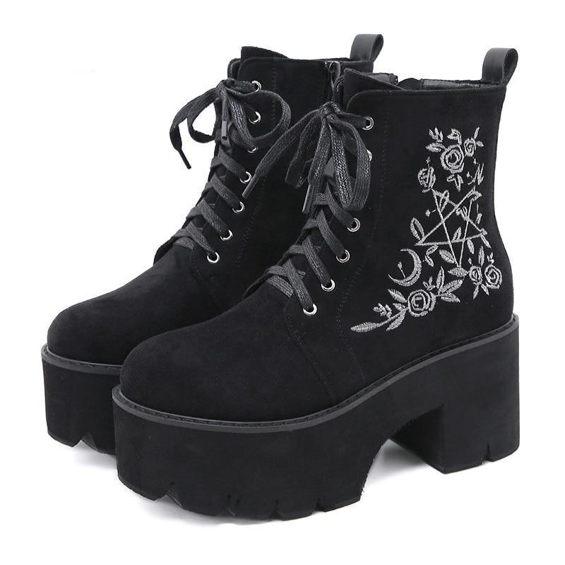 Pentagram Flower Gothic Boots Shoes MoonChildWorld 