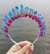 Wicca Triple moon Natural Quartz Crystal Crown Crown MoonChildWorld Blue+Pink