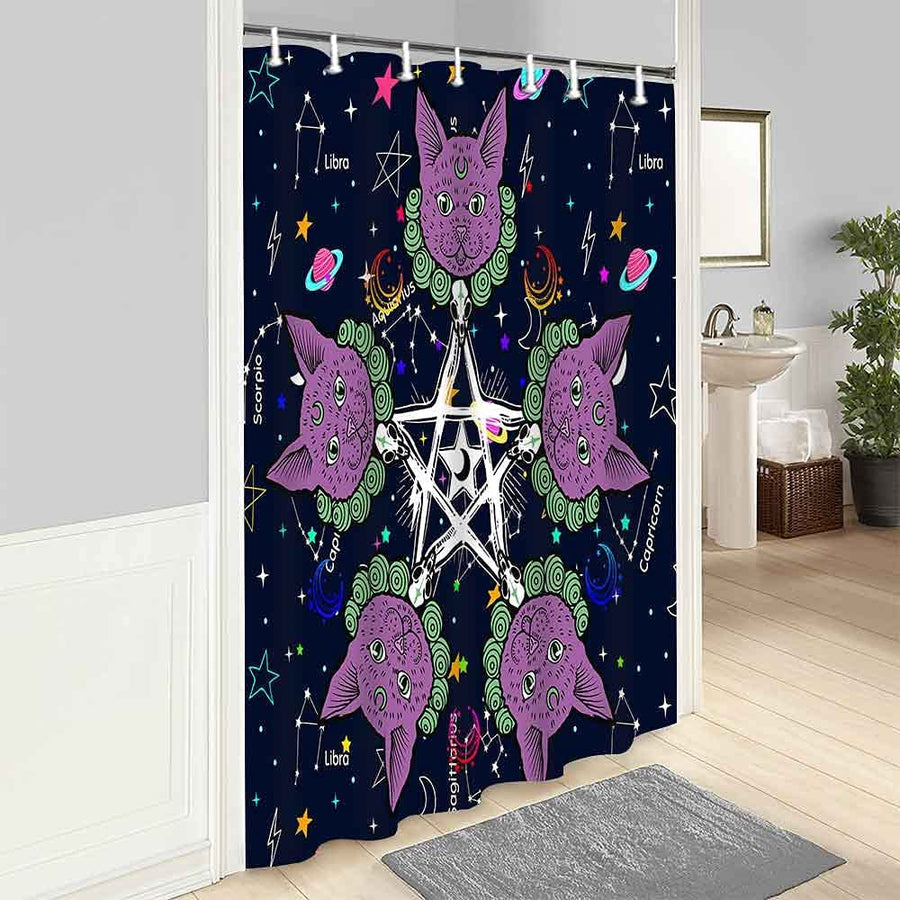 Cat Tarot Divination Witch Shower Curtain Shower Curtain MoonChildWorld 