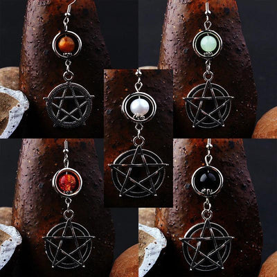 Wicca Pentagram Natural Stone Earrings Earrings MoonChildWorld