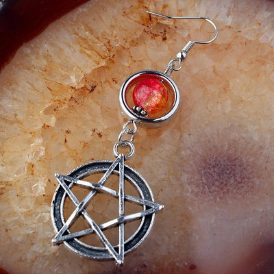 Wicca Pentagram Natural Stone Earrings Earrings MoonChildWorld Sun bead