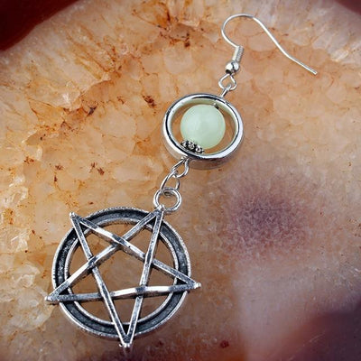Wicca Pentagram Natural Stone Earrings Earrings MoonChildWorld Opal bead